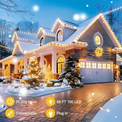 66ft C9 LED String Lights Warm White Waterproof 100 Bulbs Outdoor Extendable