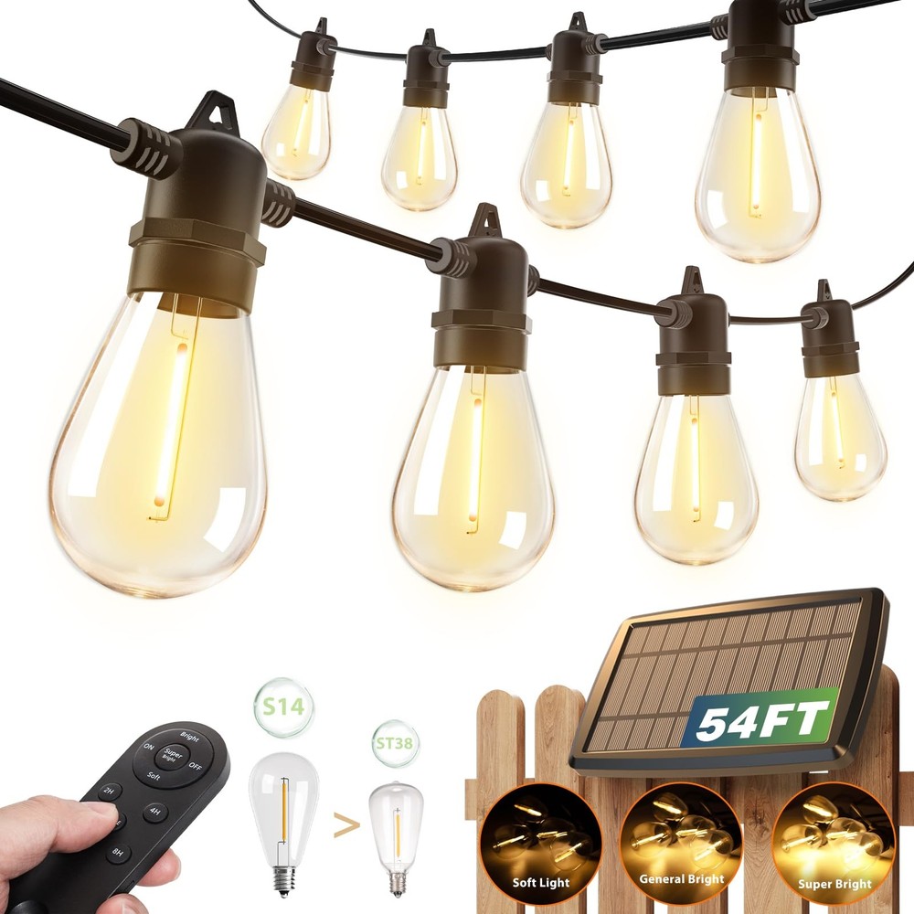54FT(48+6) Solar String Lights Outdoor Waterproof with USB 48+6FT(16 Sockets)