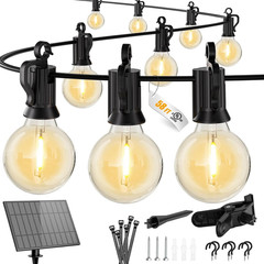 108FT 52LED Solar String Lights Outdoor with Remote & USB Port, Shatterproof Bul