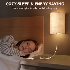 OCATO Plug in Wall Sconces Set of Two: Wall Light Wall Lamp with On/Off Switc…