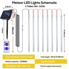 288 LED Solar Lights Meteor Shower Rain Tree String Light Garden Party Outdoor