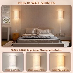 OCATO Plug in Wall Sconces Set of Two: Wall Light Wall Lamp with On/Off Switc…