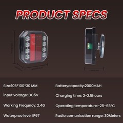 Magnetic Wireless Trailer Lights Kit, IP67 Waterproof Cordless LED Tow Lights W/
