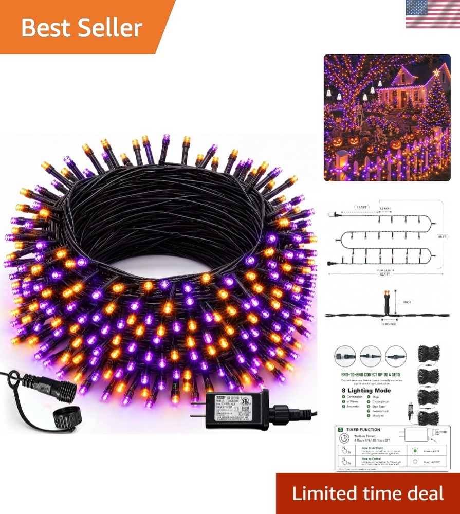 300 LED Halloween String Lights – 100FT Waterproof Purple & Orange Party Decor