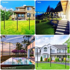 10ft 4 Pack Metal String Light Poles With 3 Prong Base For Outdoor Patio Decor