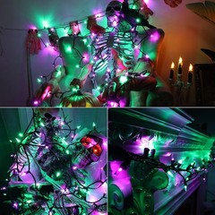 Purple & Green Halloween Lights, 33ft 100 LED Halloween String Lights, 120V …