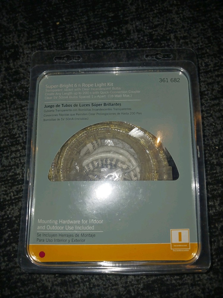 Hampton Bay Super Bright Flexible Rope Light Kit-Clear 3/8” 6Ft.. Indoor/Outdoor