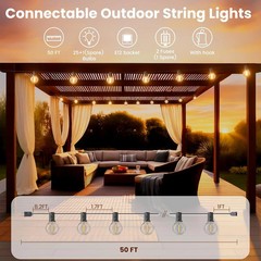 RTTY Outdoor String Lights 50 FT, Patio Light with 26pcs G40 Shatterproof LED Bu