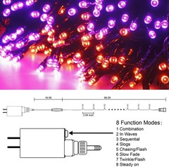 300 LED HALLOWEEN STRING LIGHTS 98FT PURPLE ORANGE WATERPROOF PLUG IN 8 MODES
