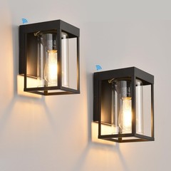 Smeike A501-W-2PK Outdoor Wall Lantern 2-Pack Black Clear Glass Sconce
