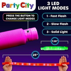 Multicolor LED Pop Tubes 25″ 6 Pack Glow in the Dark Sensory Toys for Kids