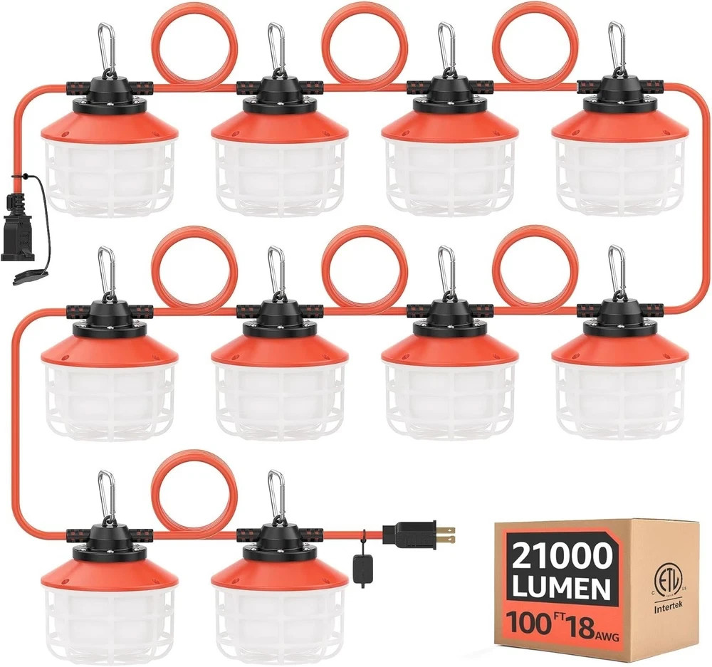 100FT LED Construction String Lights – 21000LM Waterproof Work Light