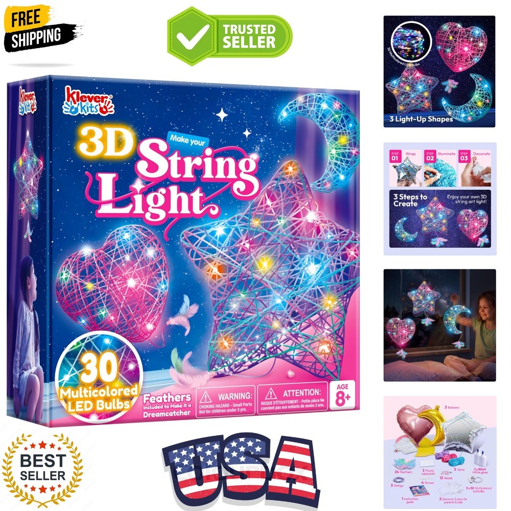 3D String Art Kit for Kids, Light Up String Light Toy with 30 Multi-Colored L…