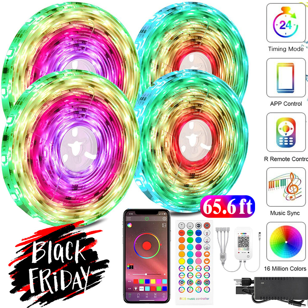 100ft 50ft LED Strip Lights 5050 RGB Bluetooth Color Change Remote for Rooms Bar