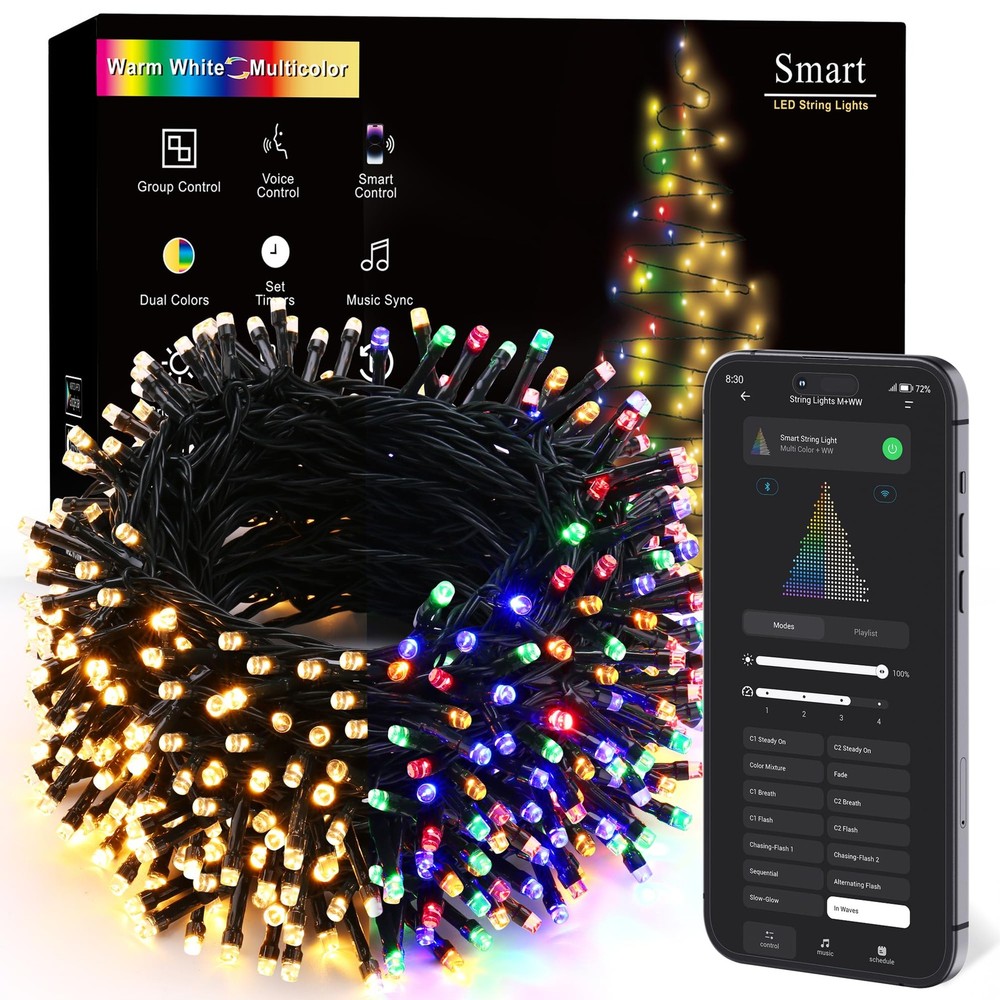 BrizLabs Colored & Warm White Color Changing Christmas Lights 500 LED 180FT | Ap