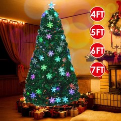 4/5/6/7FT Artificial Christmas Tree Pre Lit / LED Lights / Flocked Holiday Tree