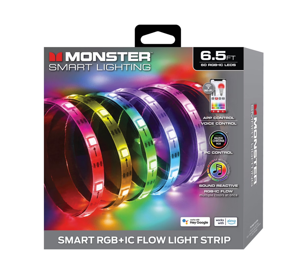 Monster Smart Lighting Indoor LED Light Strip, RGBIC Multicolor Flow LED Lights