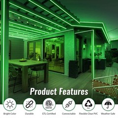 Green 16-Mode LED Strip Light, Outdoor Waterproof Connectable Lighting