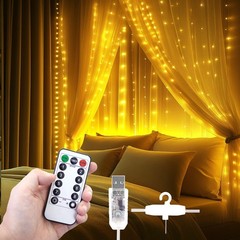 300 LED Fairy Curtain Lights 9.8×9.8Ft USB Powered Waterproof Twinkle Wall Light