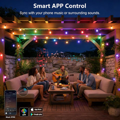 Outdoor String Lights, 150FT RGB+IC outside Light Dimmable Shatterproof LED Bulb