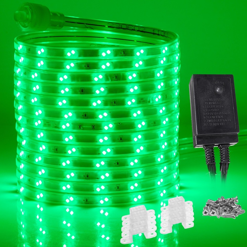 Green 16-Mode LED Strip Light, Outdoor Waterproof Connectable Lighting