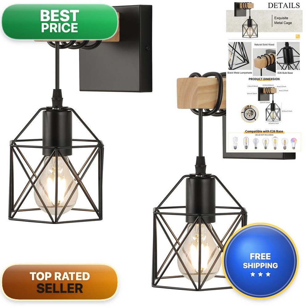 Plug in Wall Sconces Set of Two, Black Farmhouse Bathroom Wall Lamp