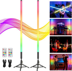 2 Pack 4Ft RGB Tube Light with Stand, 5000Mah Battery Light Tube, 500 Lighting M