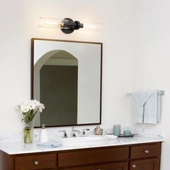 SANTOSTOCK SSW007B2A Black 2-Light Vanity Wall Sconces Clear Glass Shade